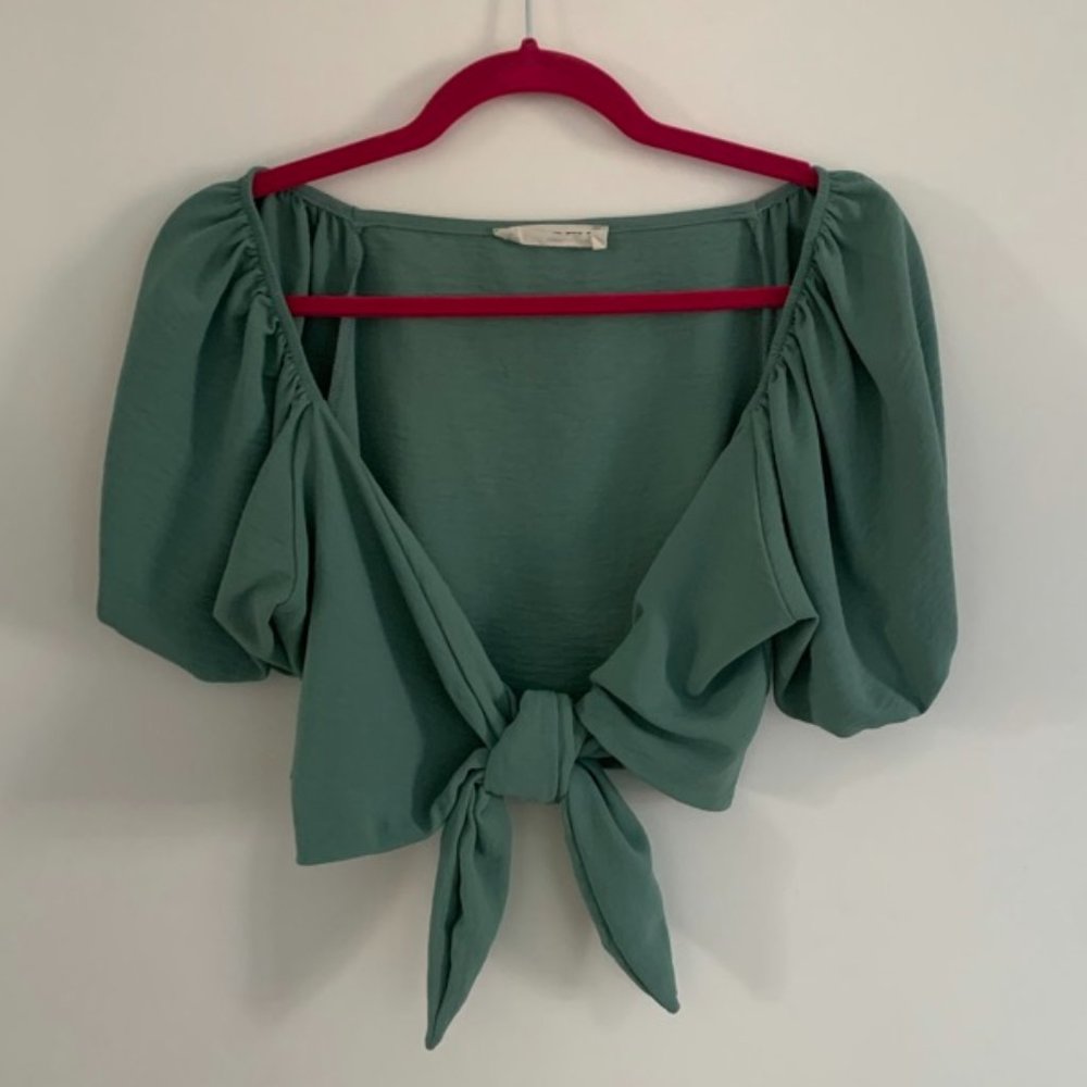 Audrey 3 + 1 Green/Blue Front tie top